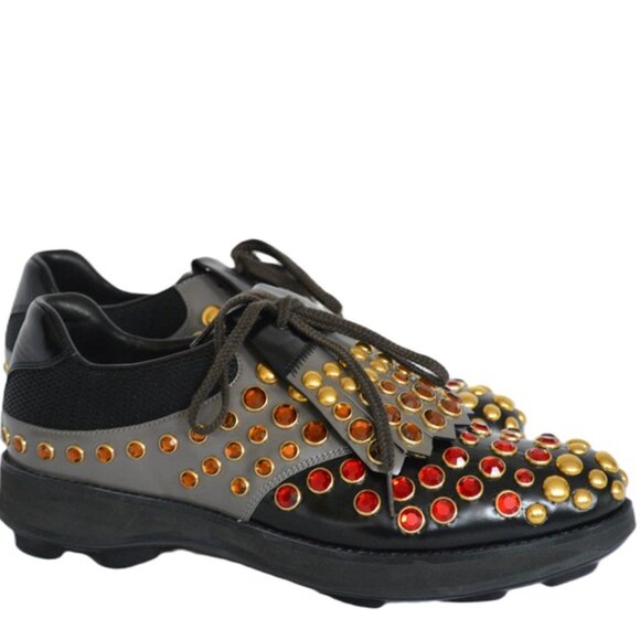Prada Studded Spazz Lux Runway Oxfords Shoes SZ US 9.5, UK8.5 NWB - Picture 1 of 9